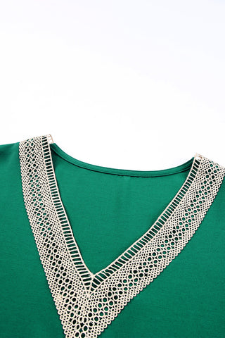 Crochet V-Neck Top - Green