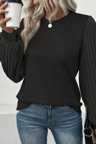 Ribbed Sleeve Top - Black