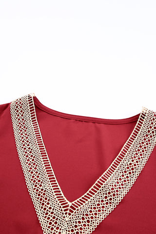 Crochet V-Neck Top - Red