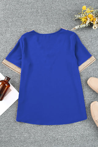 Crochet V-Neck Top - Blue