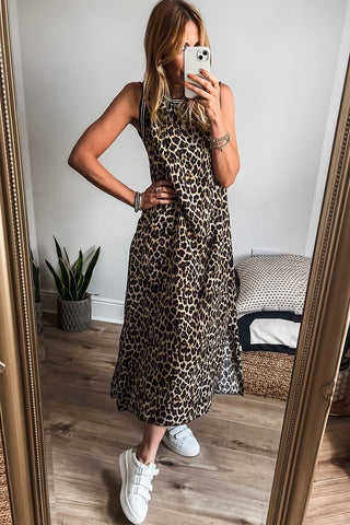 Striped Detail Leopard Maxi Dress