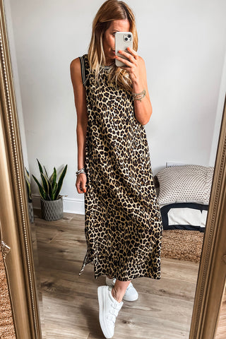 Striped Detail Leopard Maxi Dress