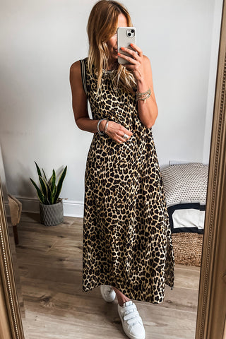Striped Detail Leopard Maxi Dress