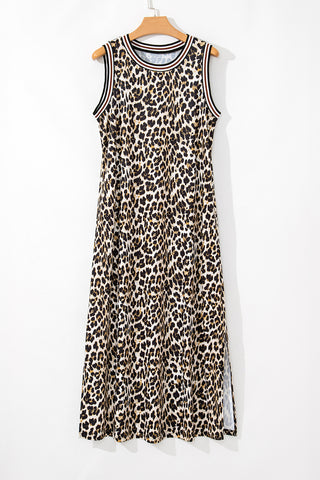 Striped Detail Leopard Maxi Dress