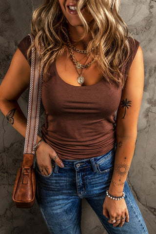 Scoop Neck Tee - Brown