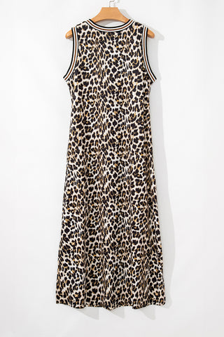 Striped Detail Leopard Maxi Dress
