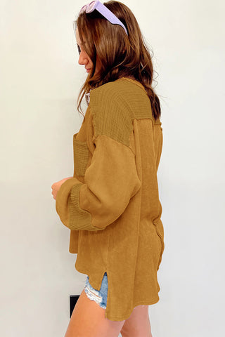 Bubble Sleeve Waffle Knit Top - Mustard