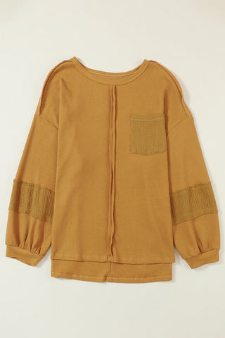 Bubble Sleeve Waffle Knit Top - Mustard