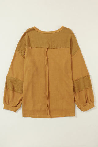 Bubble Sleeve Waffle Knit Top - Mustard