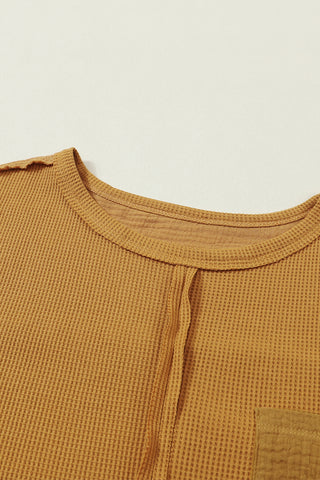 Bubble Sleeve Waffle Knit Top - Mustard