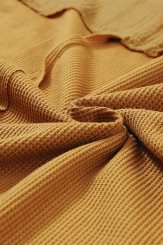 Bubble Sleeve Waffle Knit Top - Mustard