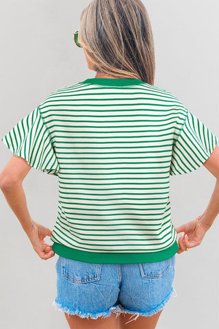 Candy Striped Flutter Sleeve Top - Green