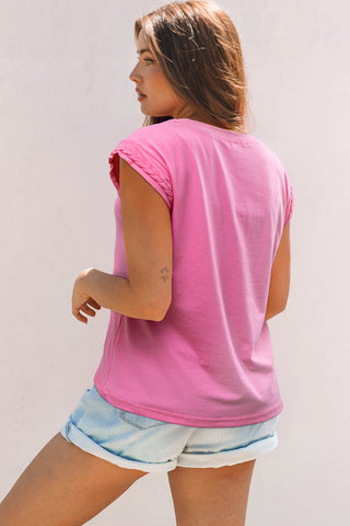 Braided Sleeve Top - Pink