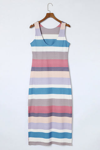 Sleeveless Maxi Dress - Pastel Stripes