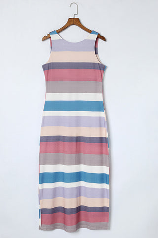 Sleeveless Maxi Dress - Pastel Stripes