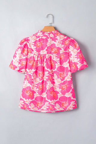 Puff Sleeve Floral Top - Pink Floral