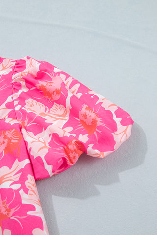 Puff Sleeve Floral Top - Pink Floral