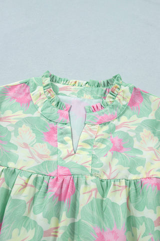 Puff Sleeve Floral Top - Green Pastel