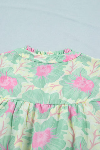Puff Sleeve Floral Top - Green Pastel