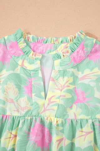 Puff Sleeve Floral Top - Green Pastel