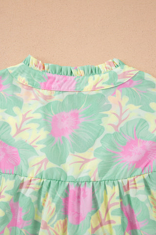 Puff Sleeve Floral Top - Green Pastel