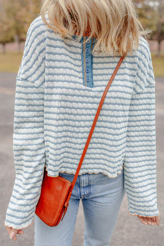 Thermal Henley Top - Blue Striped