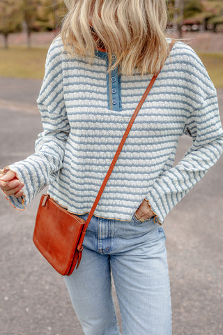 Thermal Henley Top - Blue Striped