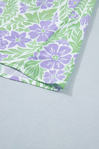 Ruffle Detail Floral Top - Purple and Green