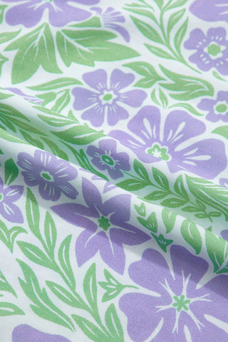 Ruffle Detail Floral Top - Purple and Green