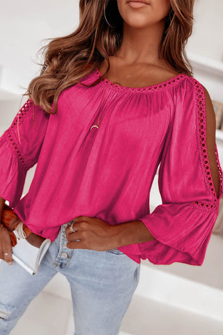 Crochet Accent Bell Sleeve Top - Hot Pink