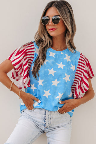 Stars and Stripes Ruffle Sleeve Top