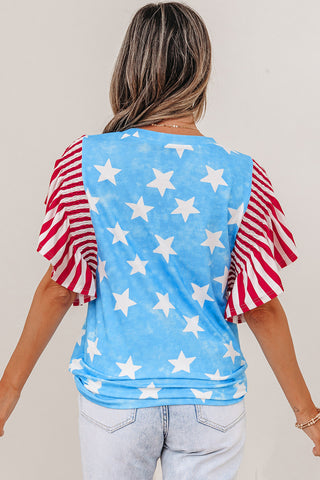Stars and Stripes Ruffle Sleeve Top