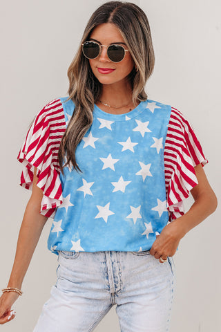Stars and Stripes Ruffle Sleeve Top