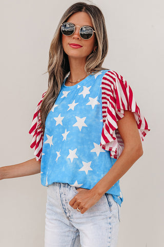Stars and Stripes Ruffle Sleeve Top