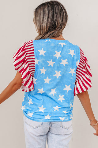 Stars and Stripes Ruffle Sleeve Top