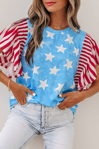 Stars and Stripes Ruffle Sleeve Top