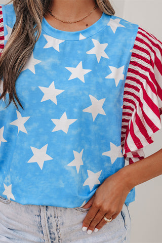 Stars and Stripes Ruffle Sleeve Top