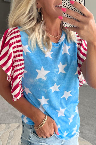 Stars and Stripes Ruffle Sleeve Top