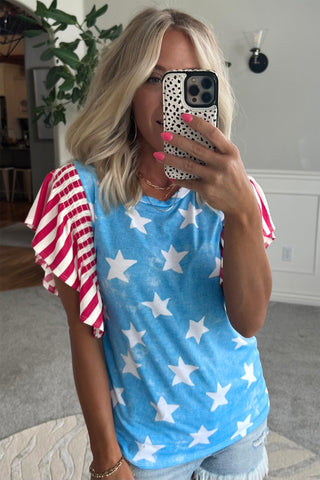 Stars and Stripes Ruffle Sleeve Top