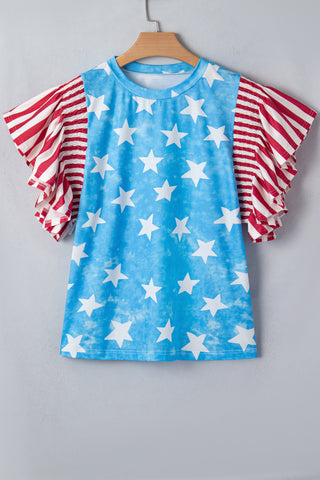 Stars and Stripes Ruffle Sleeve Top