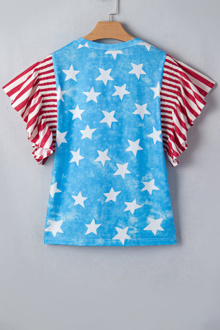 Stars and Stripes Ruffle Sleeve Top