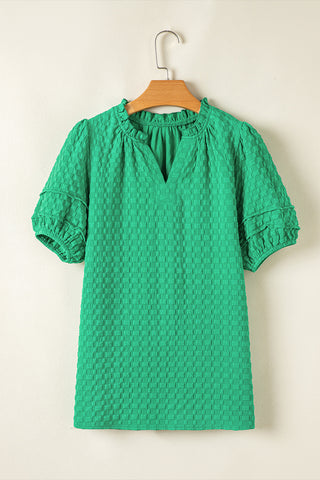 Textured V-Neck Top - Green