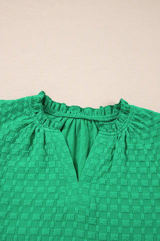 Textured V-Neck Top - Green