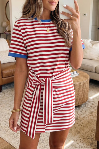 Striped Tie Dress - Red