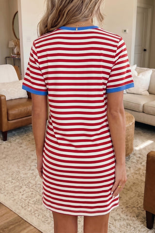 Striped Tie Dress - Red