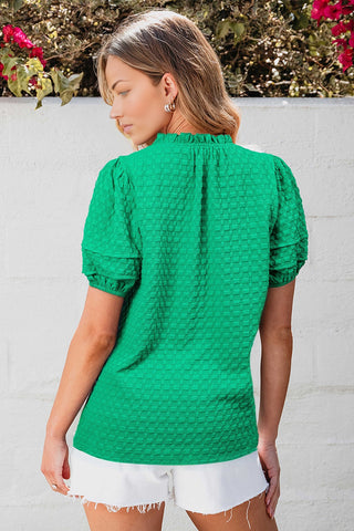 Textured V-Neck Top - Green