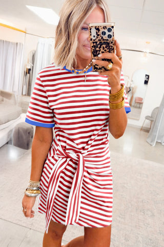 Striped Tie Dress - Red
