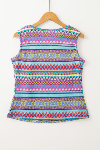 Zig Zag Colorful Sleeveless Top - Light Blue