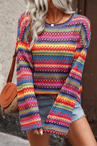 Zig Zag Colorful Bell Sleeve Top