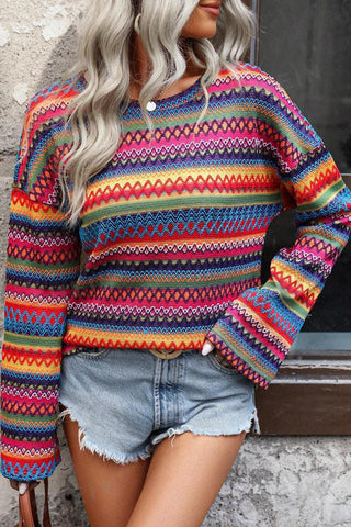 Zig Zag Colorful Bell Sleeve Top